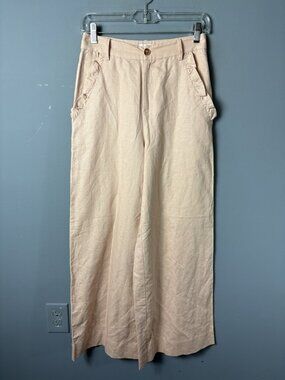 CAMI NYC Womens Size 2 Lorien Linen/Cotton Wide-Leg Pants Ruffle Pockets